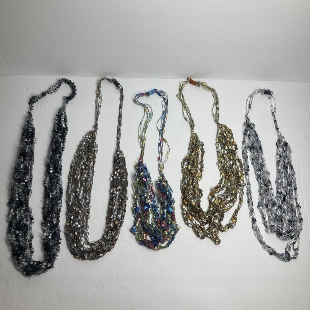 Trellis Ladder Crocheted Yarn Necklaces Lot of 5 Multi Color Adjustable LIght